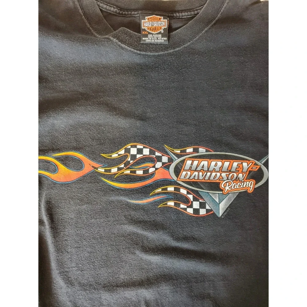 Harley-Davidson Men's 2XL Racing Flame T-Shirt Black Made USA Vintage 90s Tee